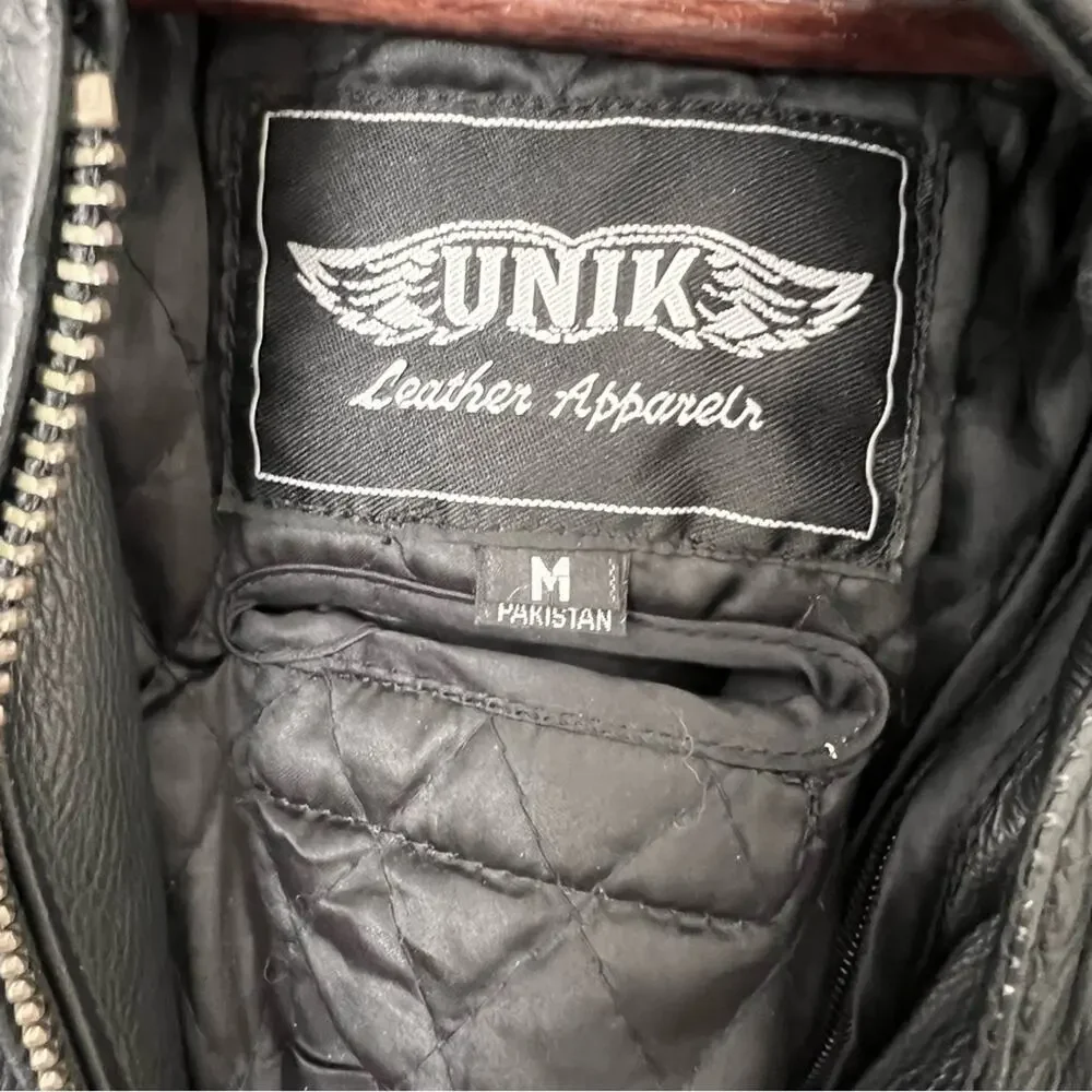 Unik Vintage Biker 80’s Fringe Leather Jacket Black Size M removable liner - Picture 11 of 13